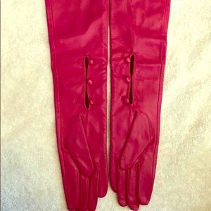 Raspberry Opera Length Leather Gloves with Buttons